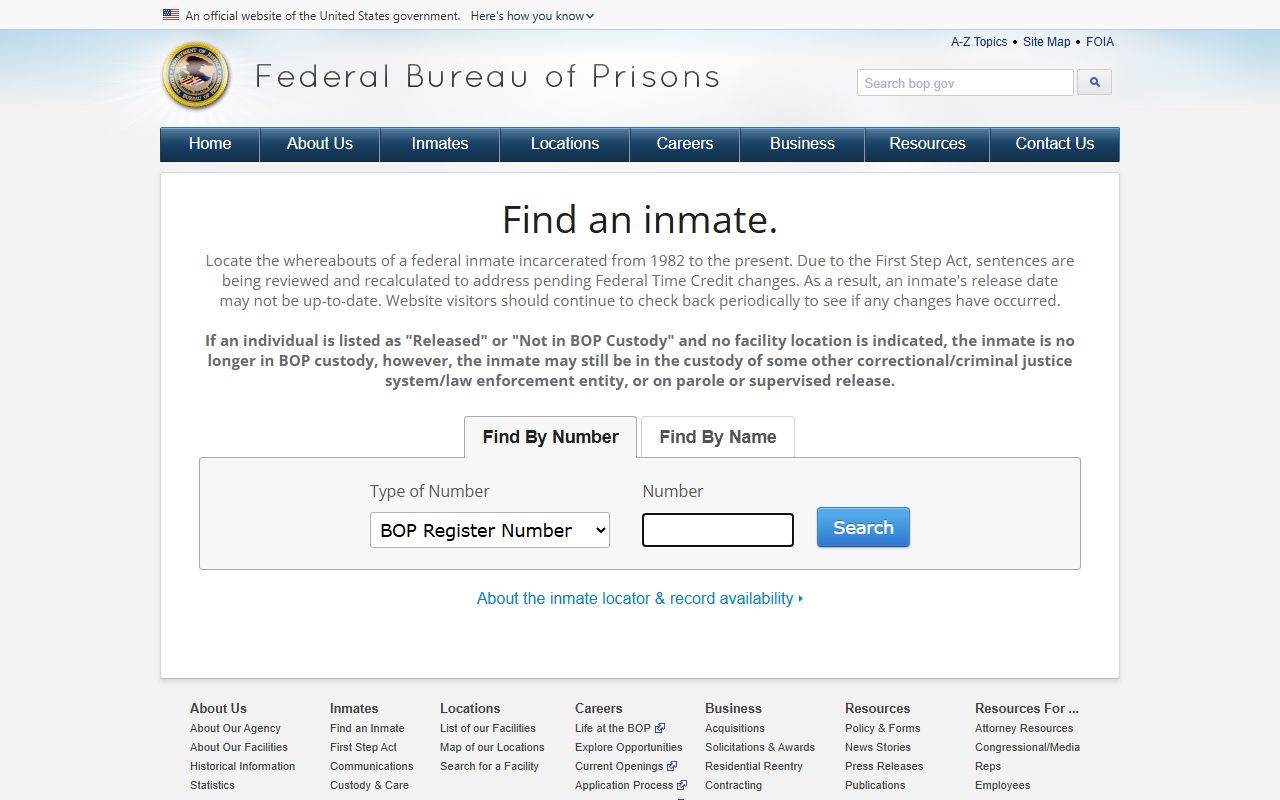 Federal Bureau of Prisons inmate locator used to find federal Collier County inmate records